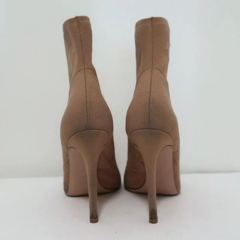 Gianvito Rossi Stretch Knit Booties Beige Size 38 Open Toe High Heel Ankle Boots