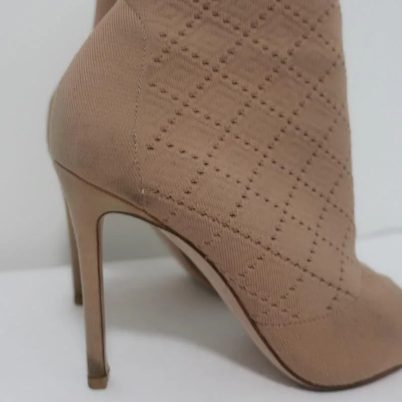 Gianvito Rossi Stretch Knit Booties Beige Size 38 Open Toe High Heel Ankle Boots