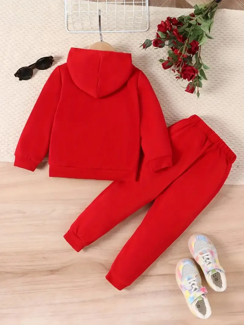 Girl's Finger Snapping Heart Cozy Red Sweat Suit