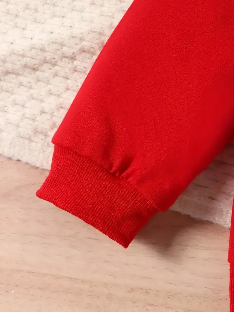 Girl's Finger Snapping Heart Cozy Red Sweat Suit
