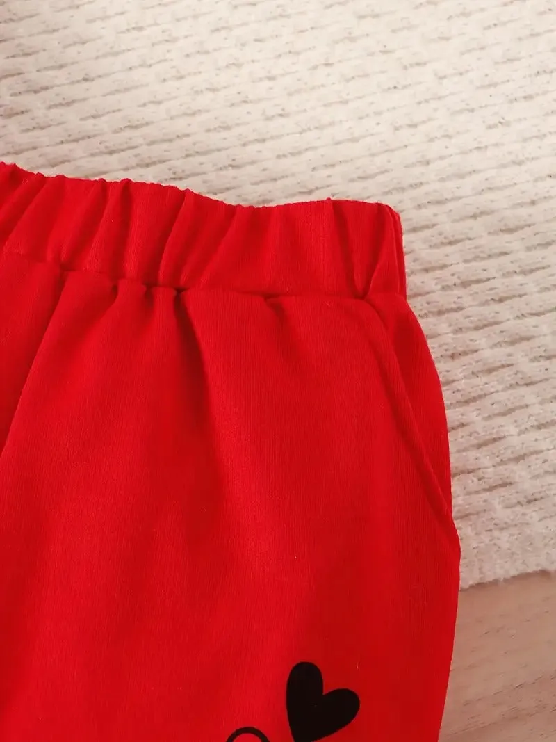Girl's Finger Snapping Heart Cozy Red Sweat Suit