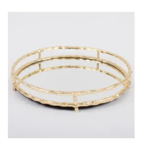 Gold Bamboo Round Mirrored Tray