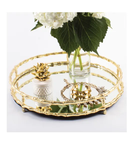 Gold Bamboo Round Mirrored Tray