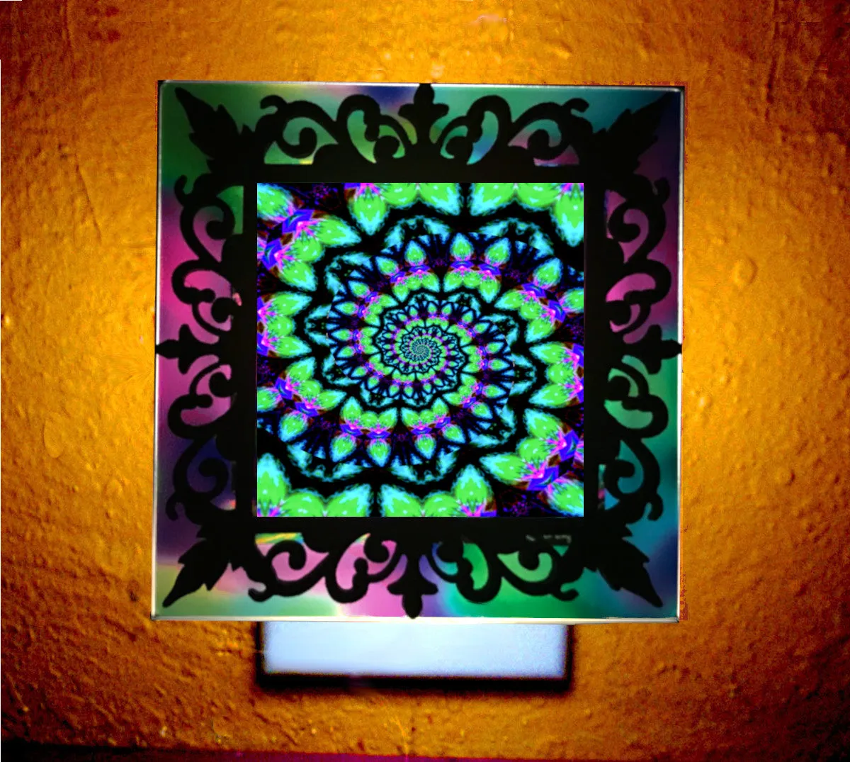 Green Swirl Night Light, Freestanding or Plug-in Decorative Lighting, 3D Framed Art- "Heart Chakra Spiral"