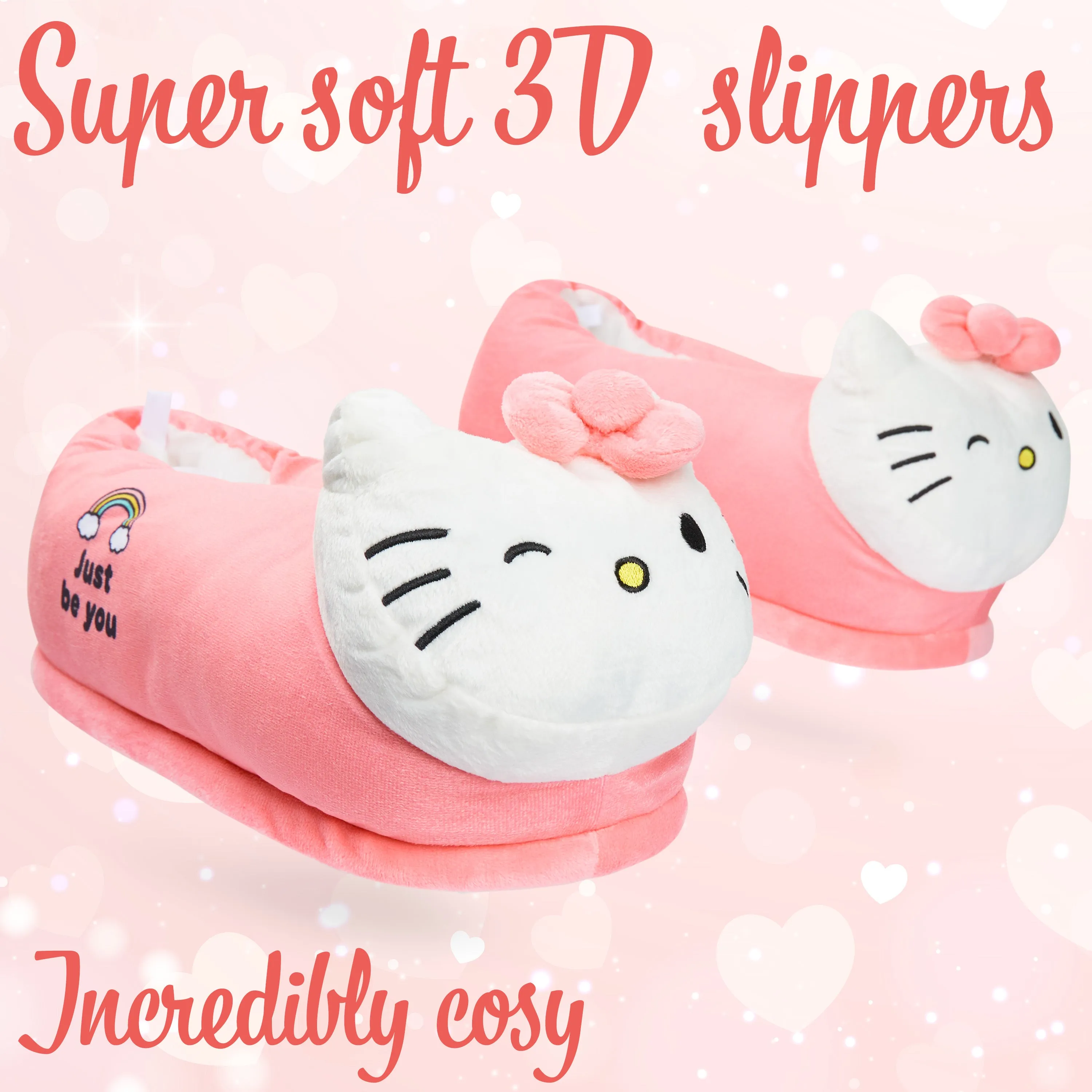 Hello Kitty Womens 3D Slippers, Cosy Indoor House Shoes Non Slip Loungewear - Gifts for Her