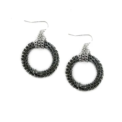 HEMATITE CIRCLE MESH EARRINGS  #SE1044_SIL-HEM (BG13/BG14)