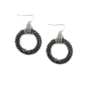 HEMATITE CIRCLE MESH EARRINGS  #SE1044_SIL-HEM (BG13/BG14)