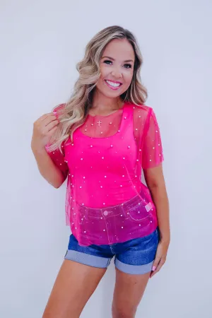 Hidden Gem Embellished Mesh Top - 4 Colors