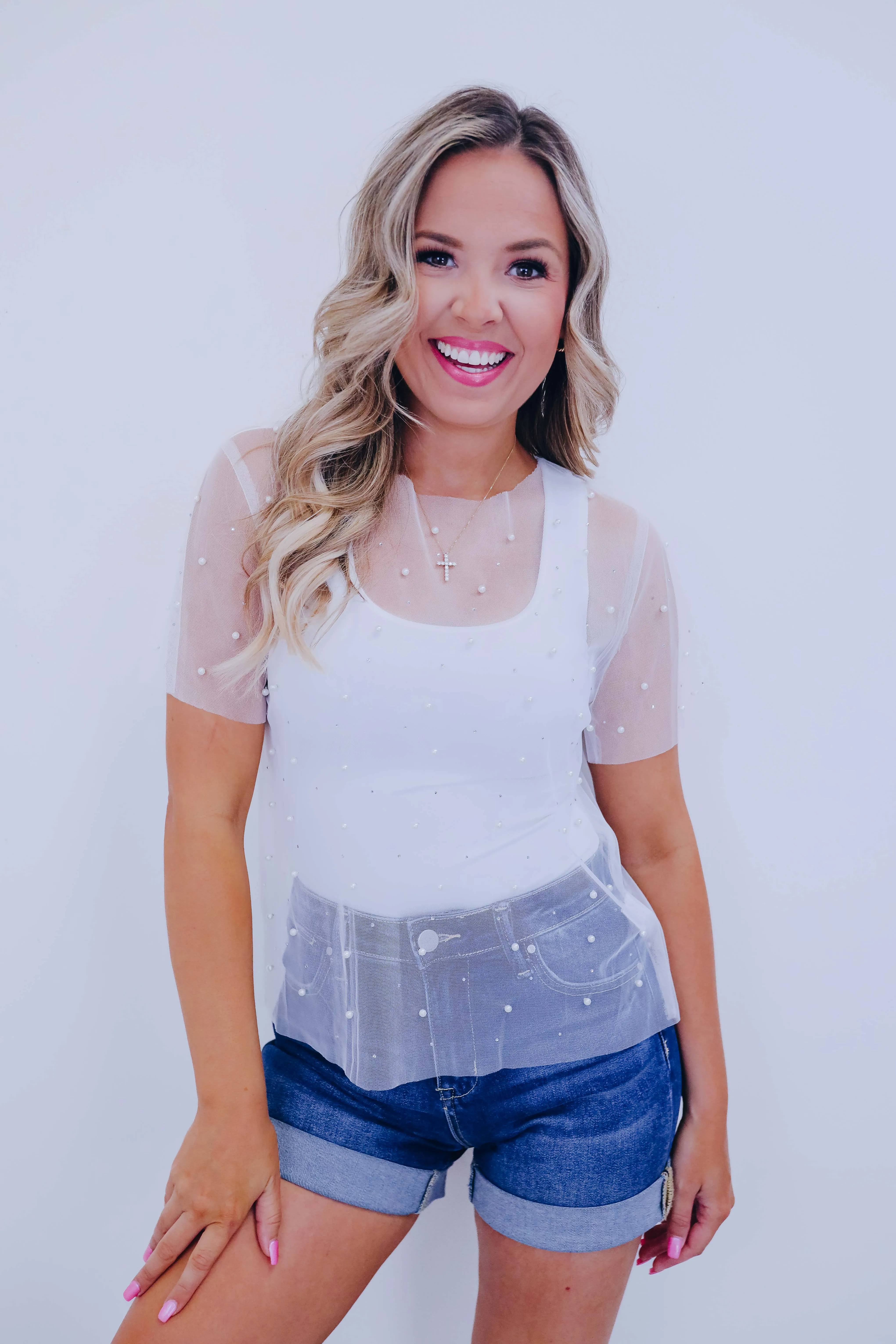 Hidden Gem Embellished Mesh Top - 4 Colors