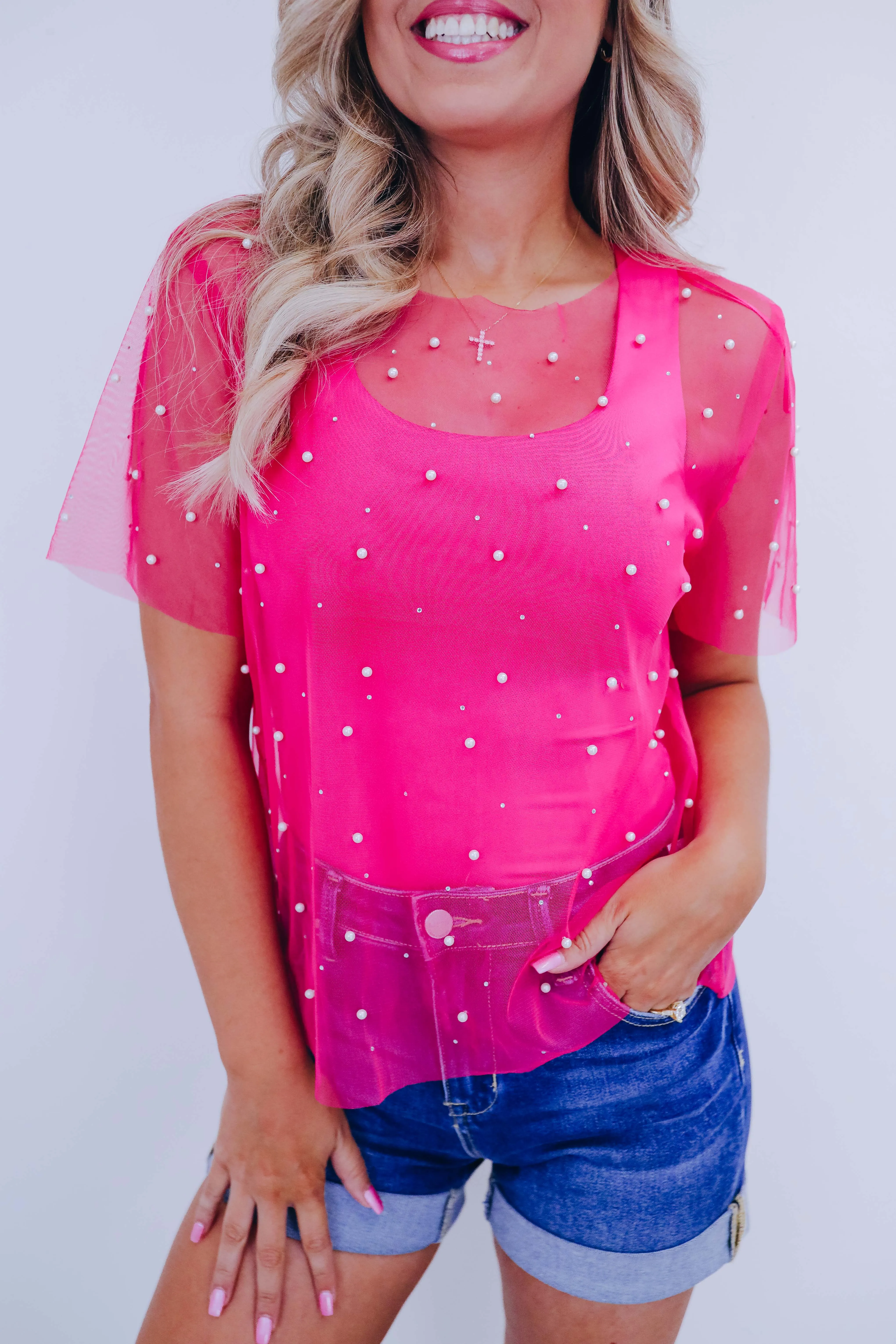 Hidden Gem Embellished Mesh Top - 4 Colors