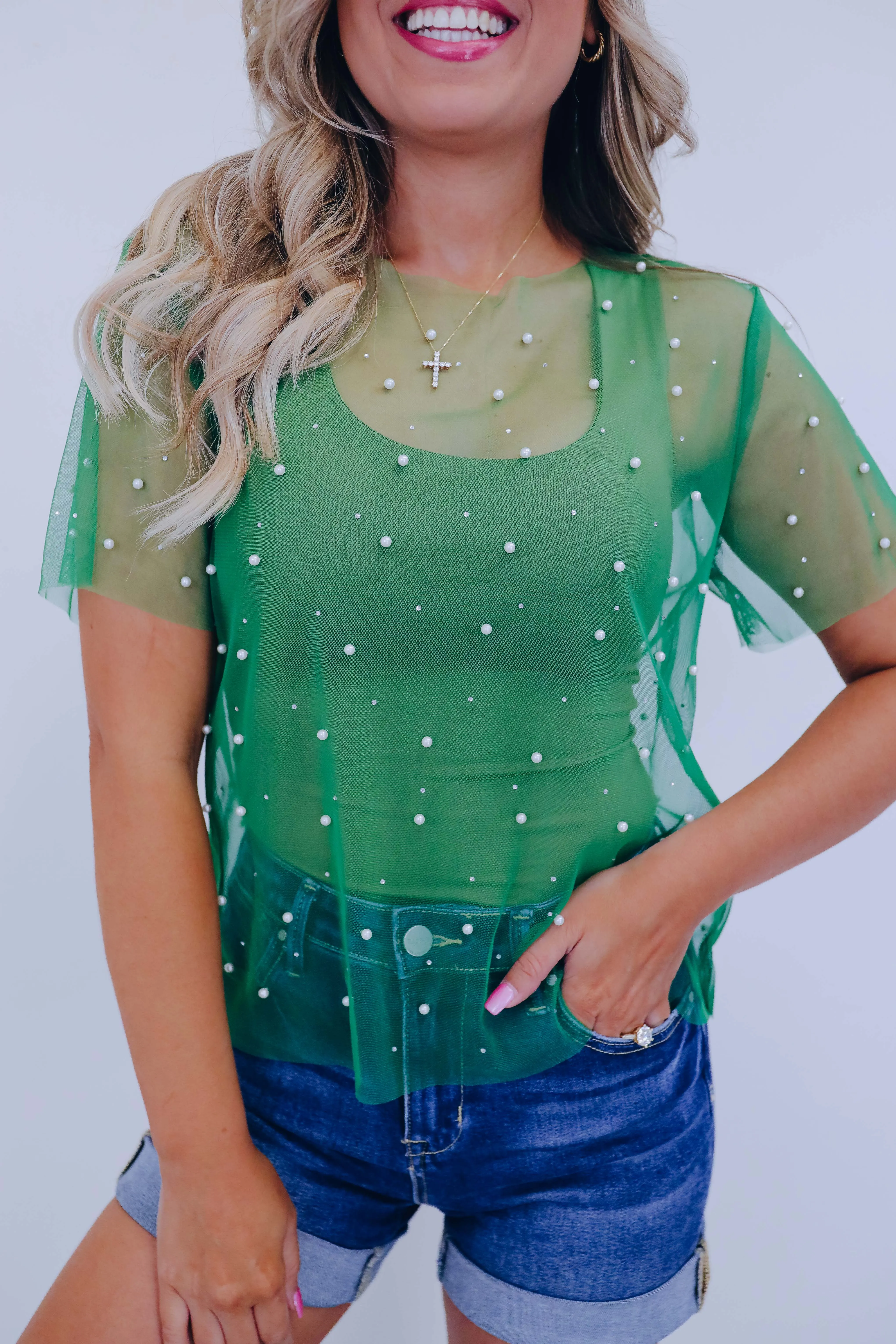 Hidden Gem Embellished Mesh Top - 4 Colors