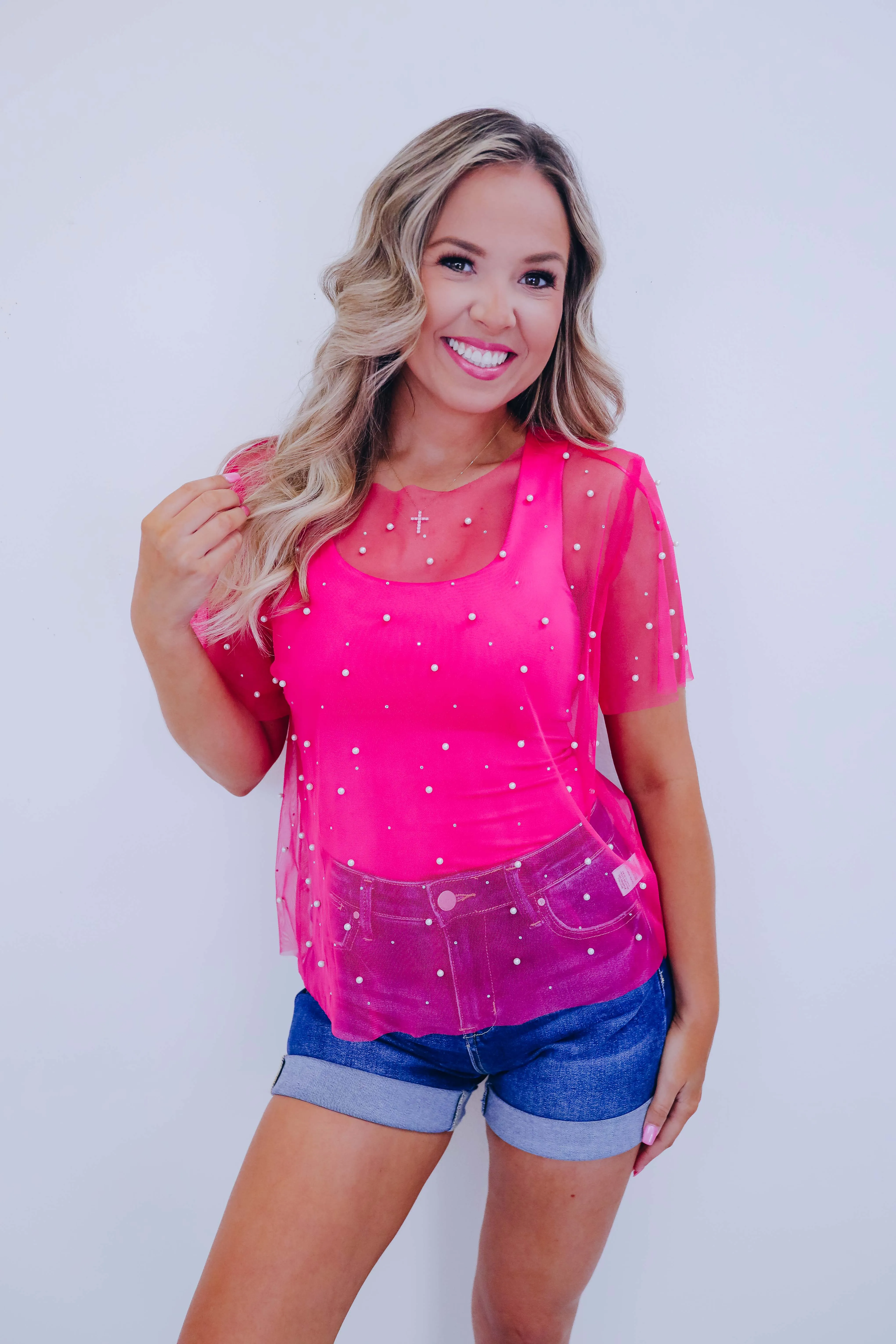 Hidden Gem Embellished Mesh Top - 4 Colors
