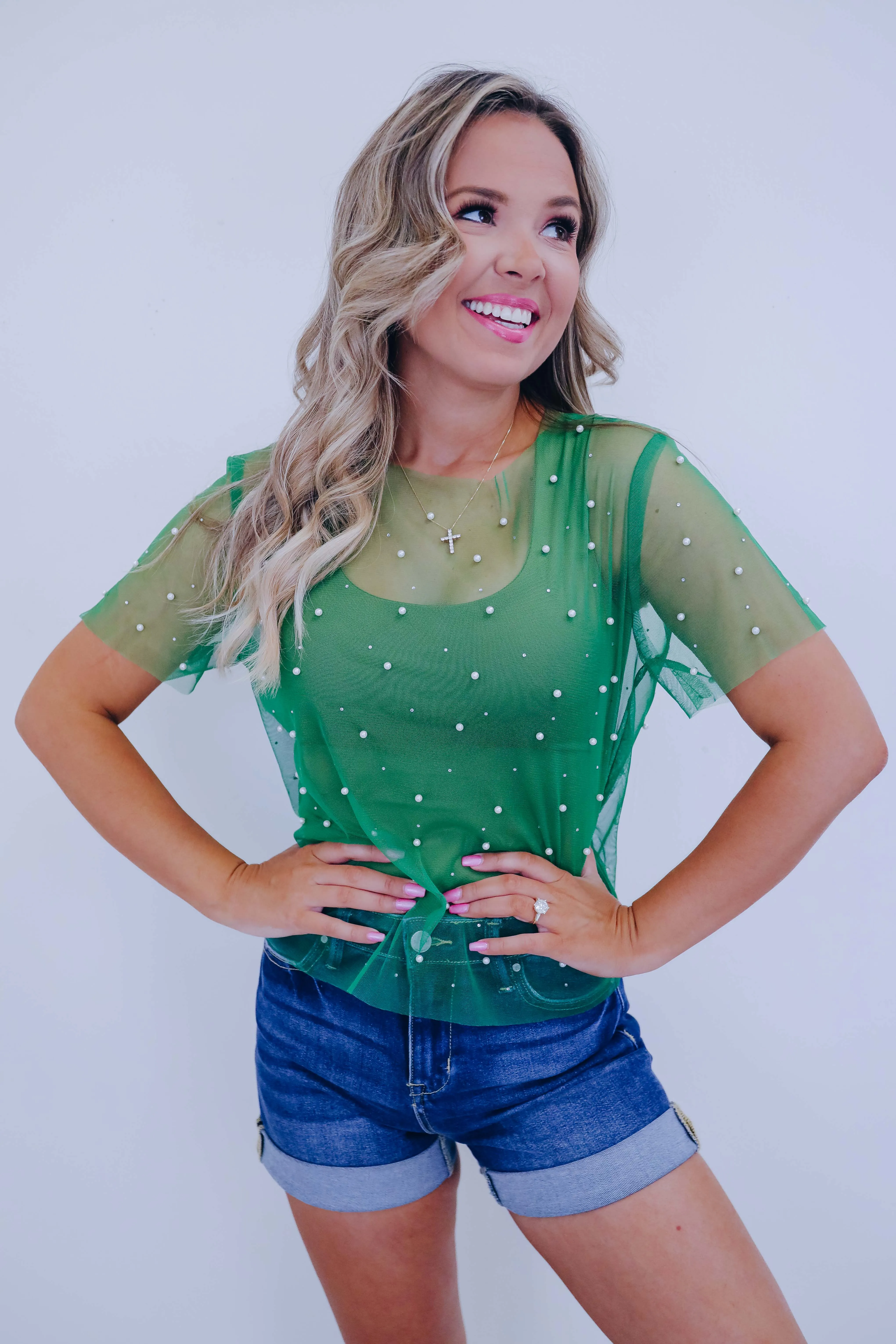 Hidden Gem Embellished Mesh Top - 4 Colors