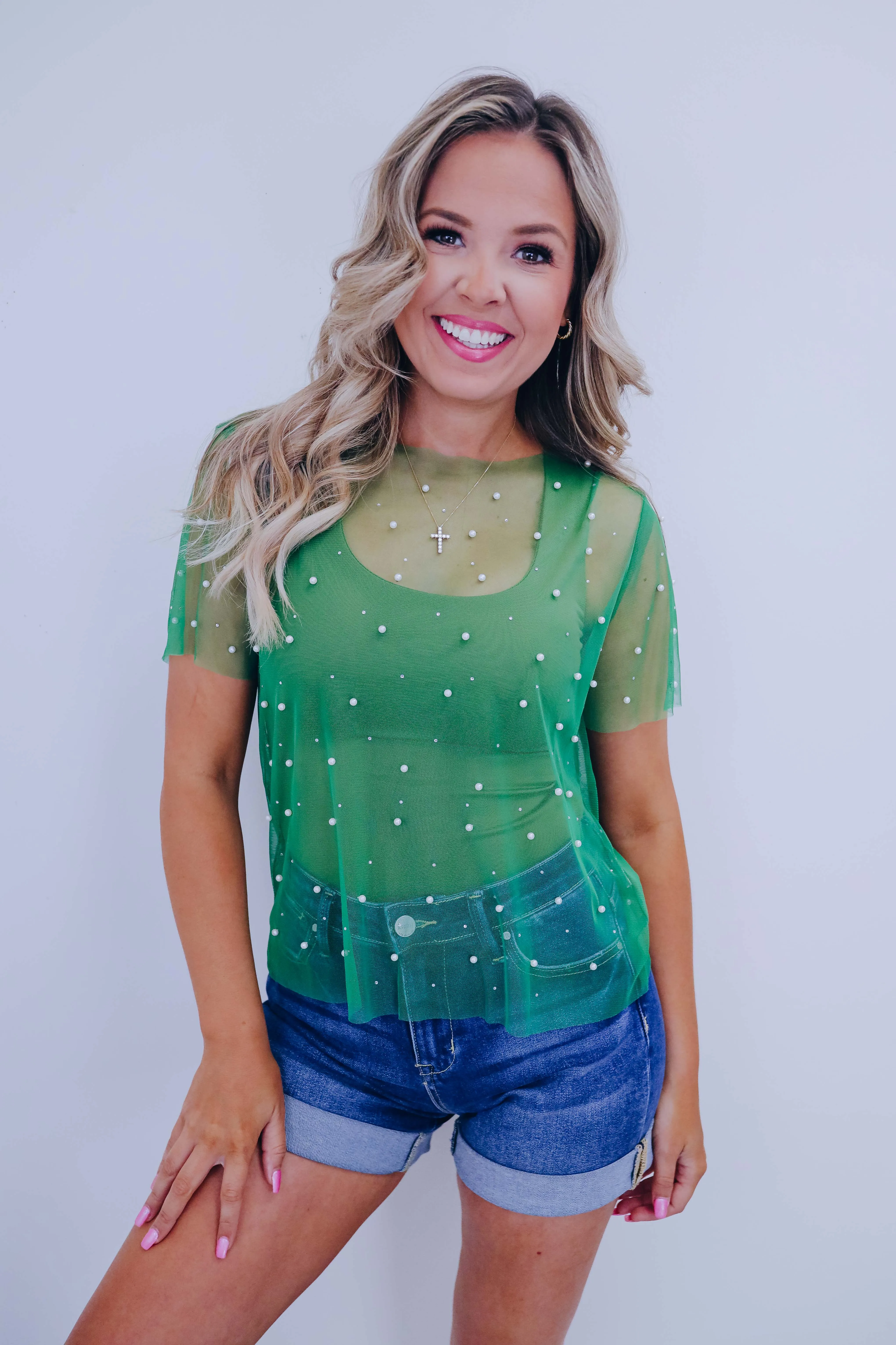 Hidden Gem Embellished Mesh Top - 4 Colors