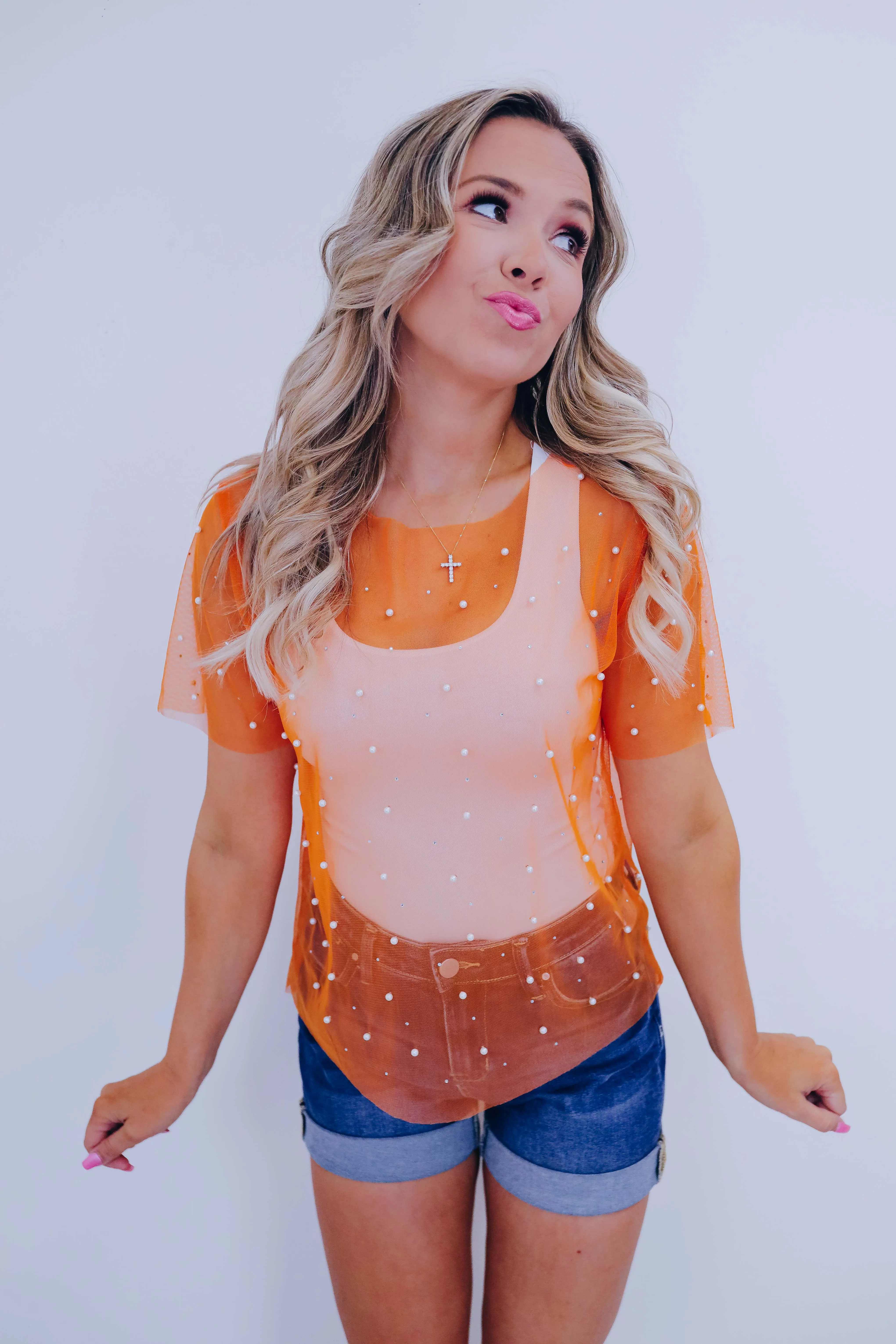 Hidden Gem Embellished Mesh Top - 4 Colors