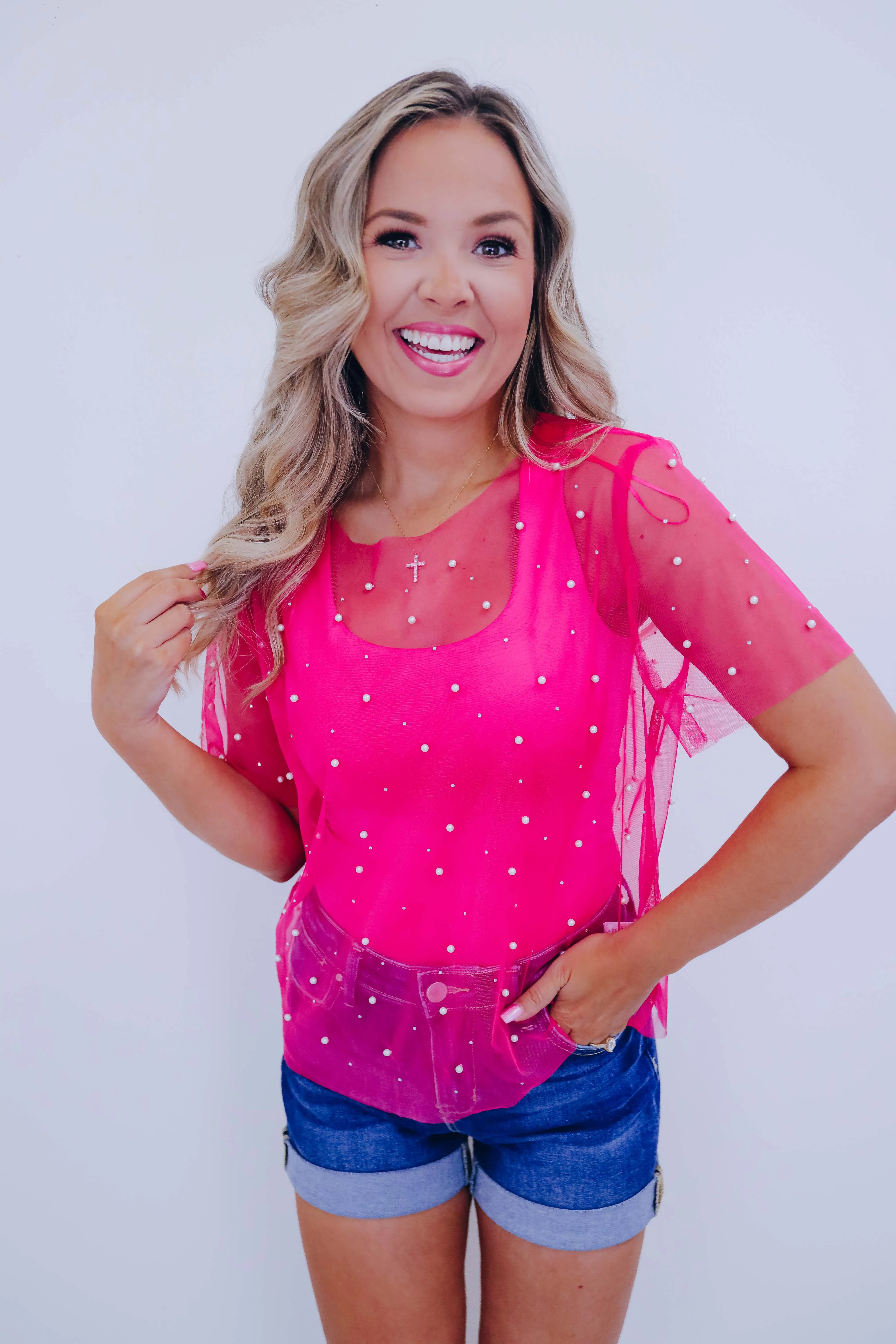 Hidden Gem Embellished Mesh Top - 4 Colors