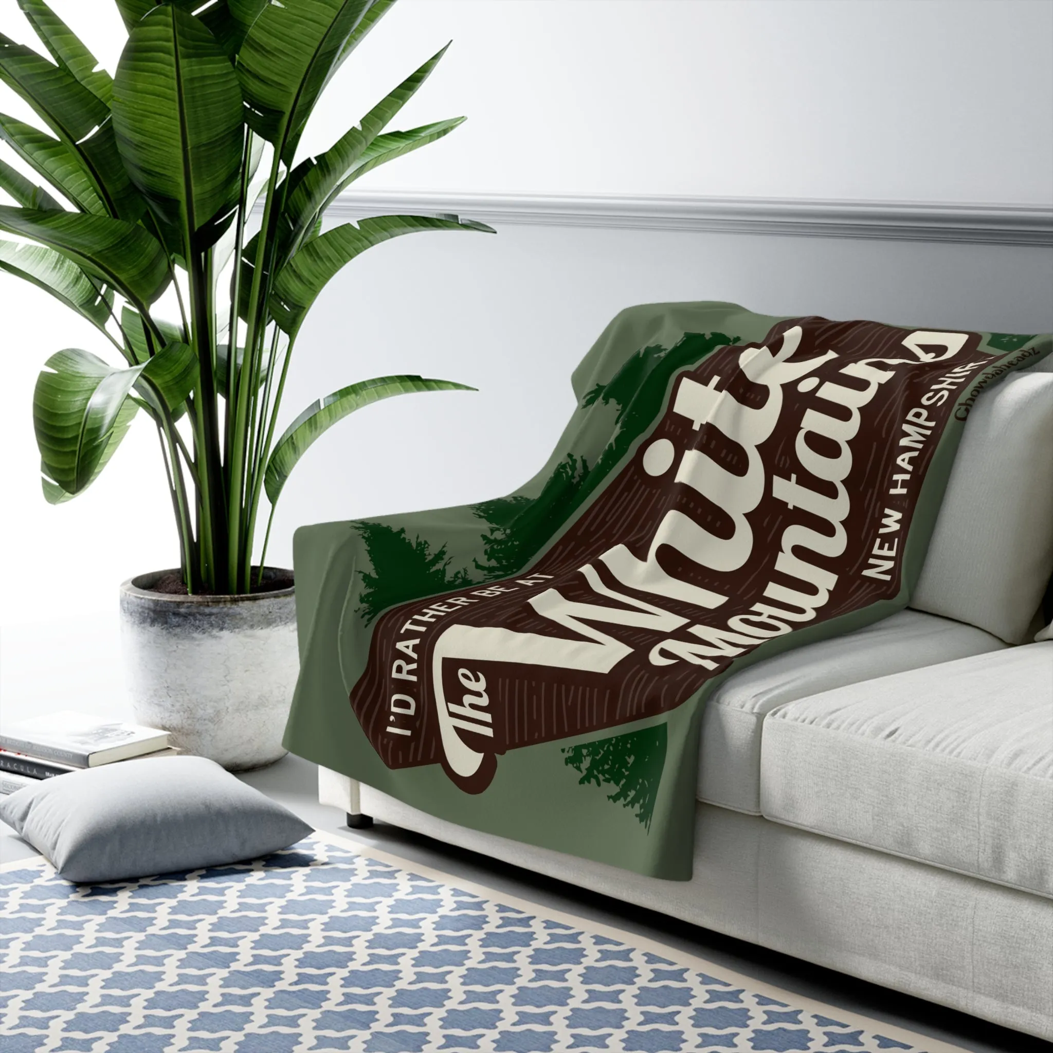I'd Rather Be At The White Mountains NH Sherpa Fleece Blanket