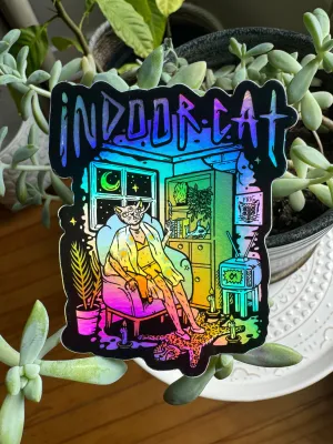 Indoor Cat Holographic Sticker