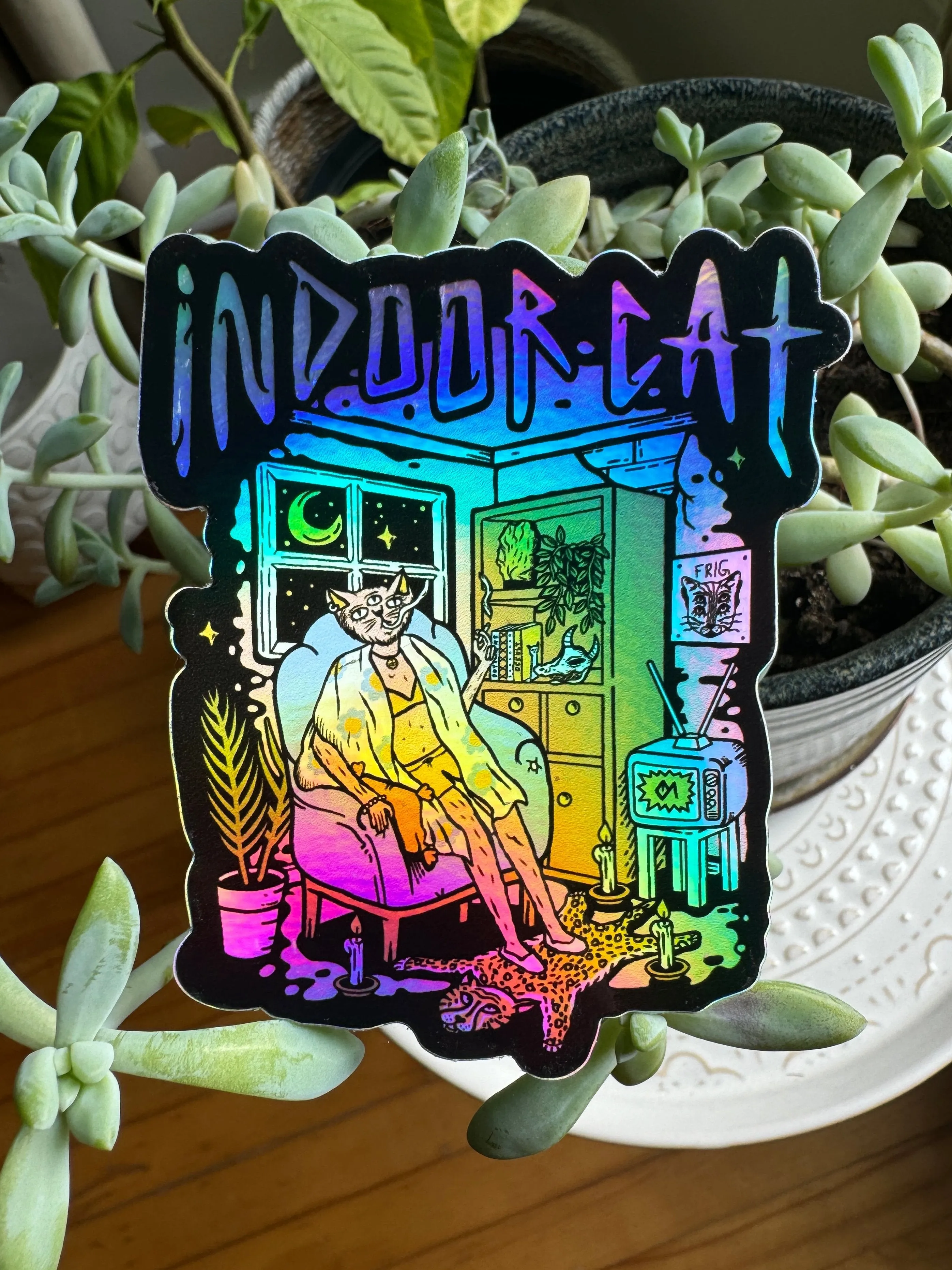 Indoor Cat Holographic Sticker