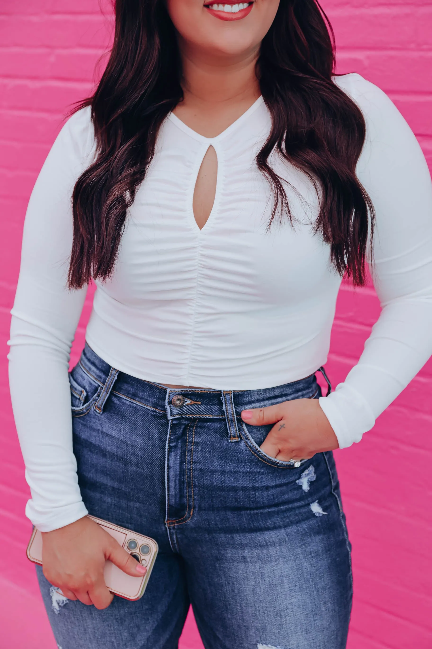 Kenzie Ruched Crop Top - White