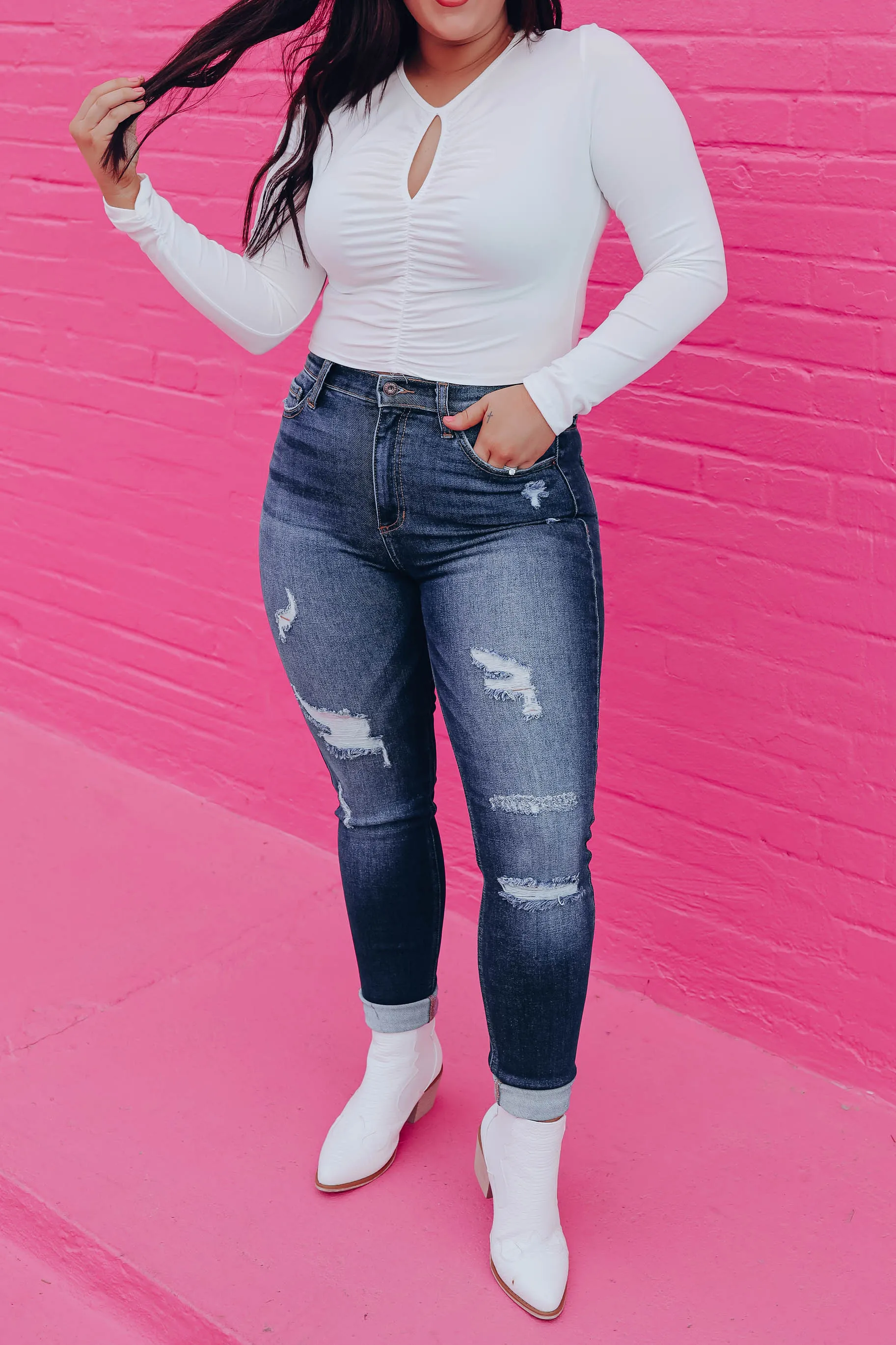 Kenzie Ruched Crop Top - White