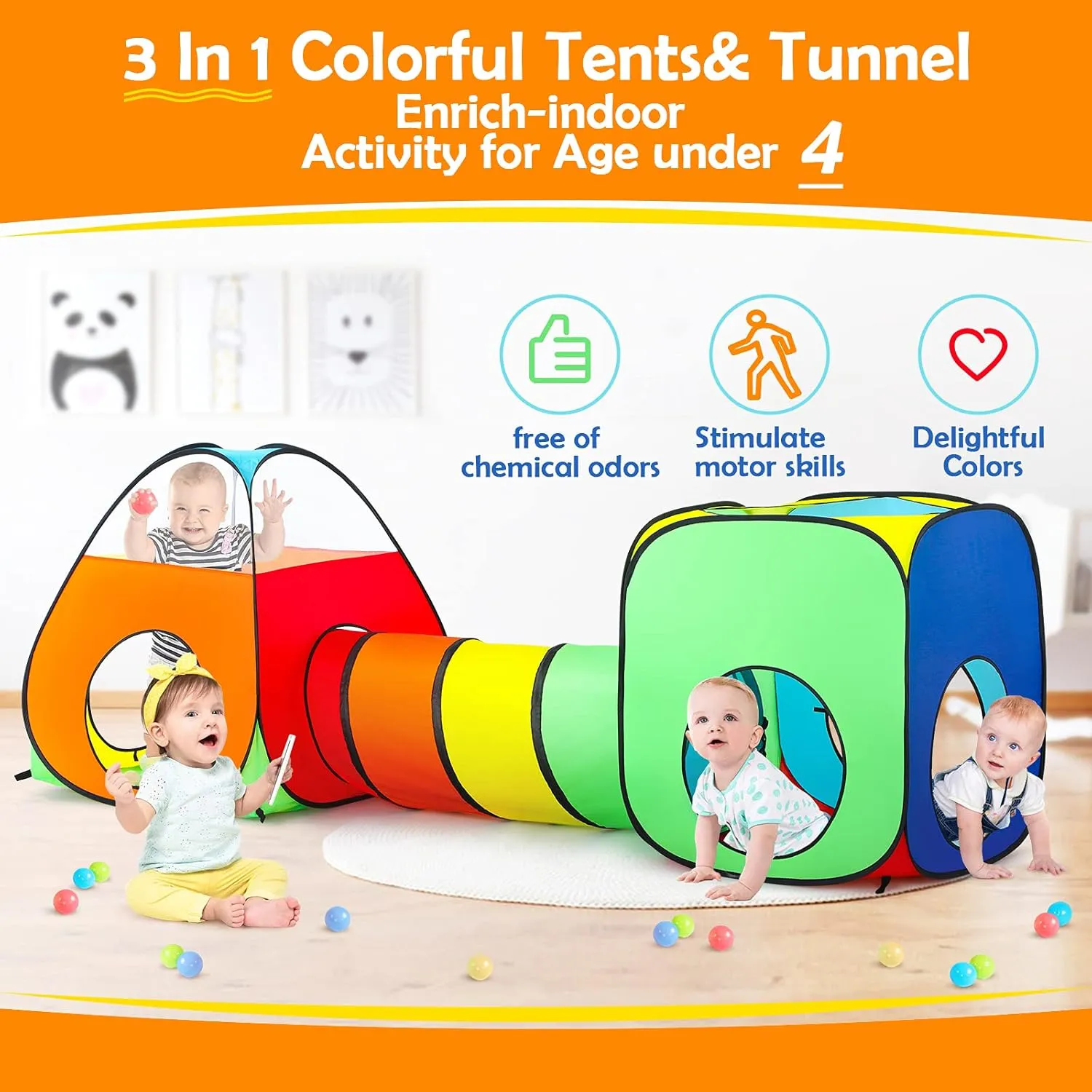 Kids 3 Part Play Tent with Ball Pit | Play Tunnel & Teepee Tent |  Pop Up Playhouse | Den