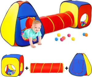 Kids 3 Part Play Tent with Ball Pit | Play Tunnel & Teepee Tent |  Pop Up Playhouse | Den