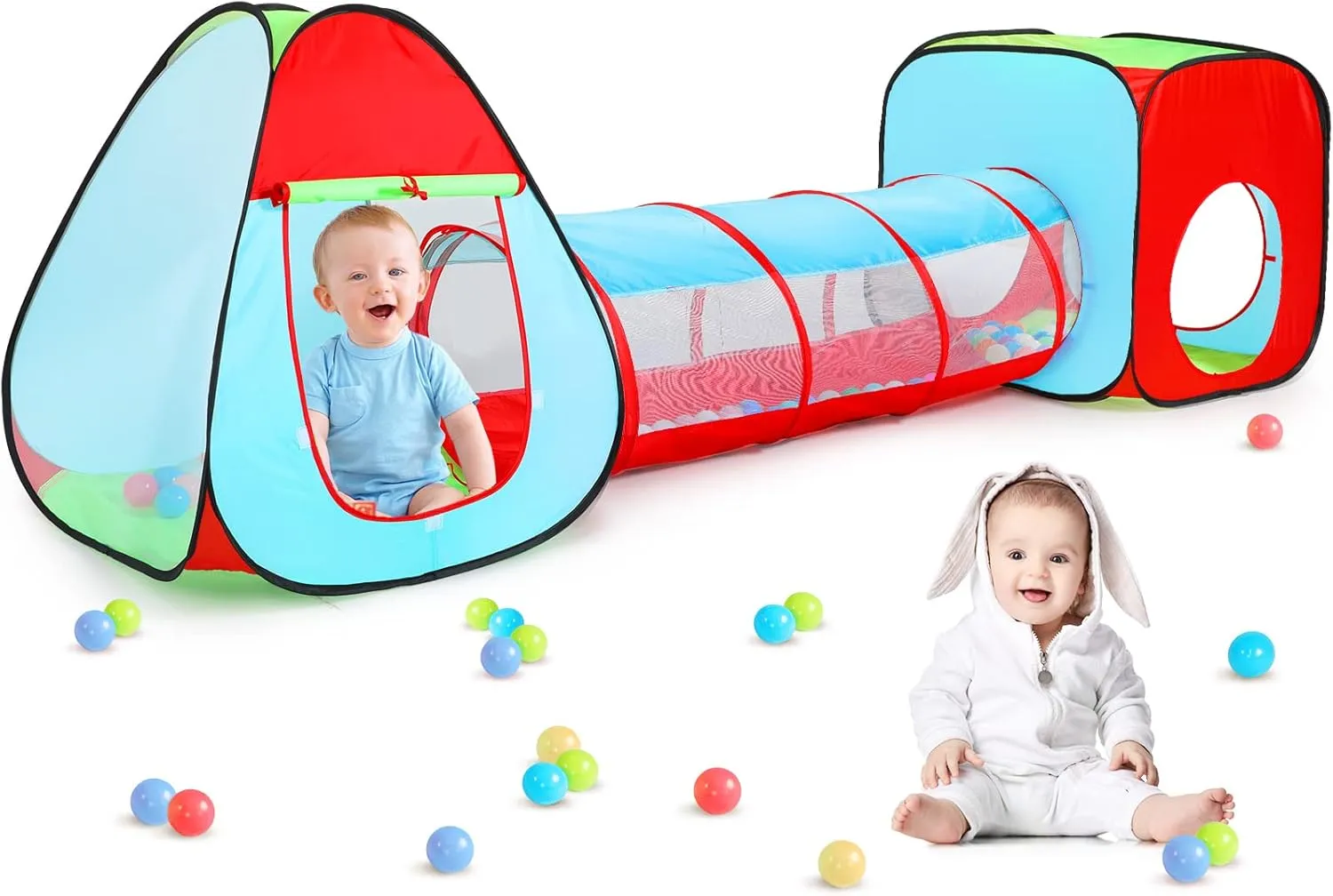Kids 3 Part Play Tent with Ball Pit | Play Tunnel & Teepee Tent |  Pop Up Playhouse | Den