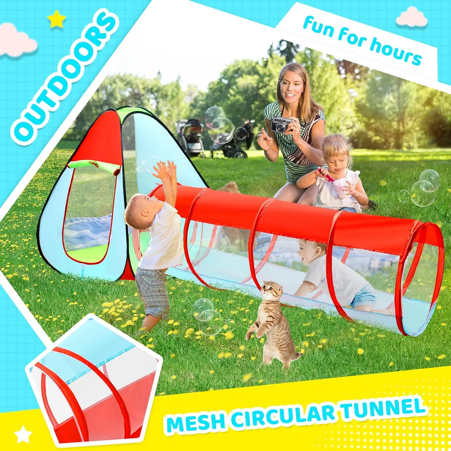 Kids 3 Part Play Tent with Ball Pit | Play Tunnel & Teepee Tent |  Pop Up Playhouse | Den