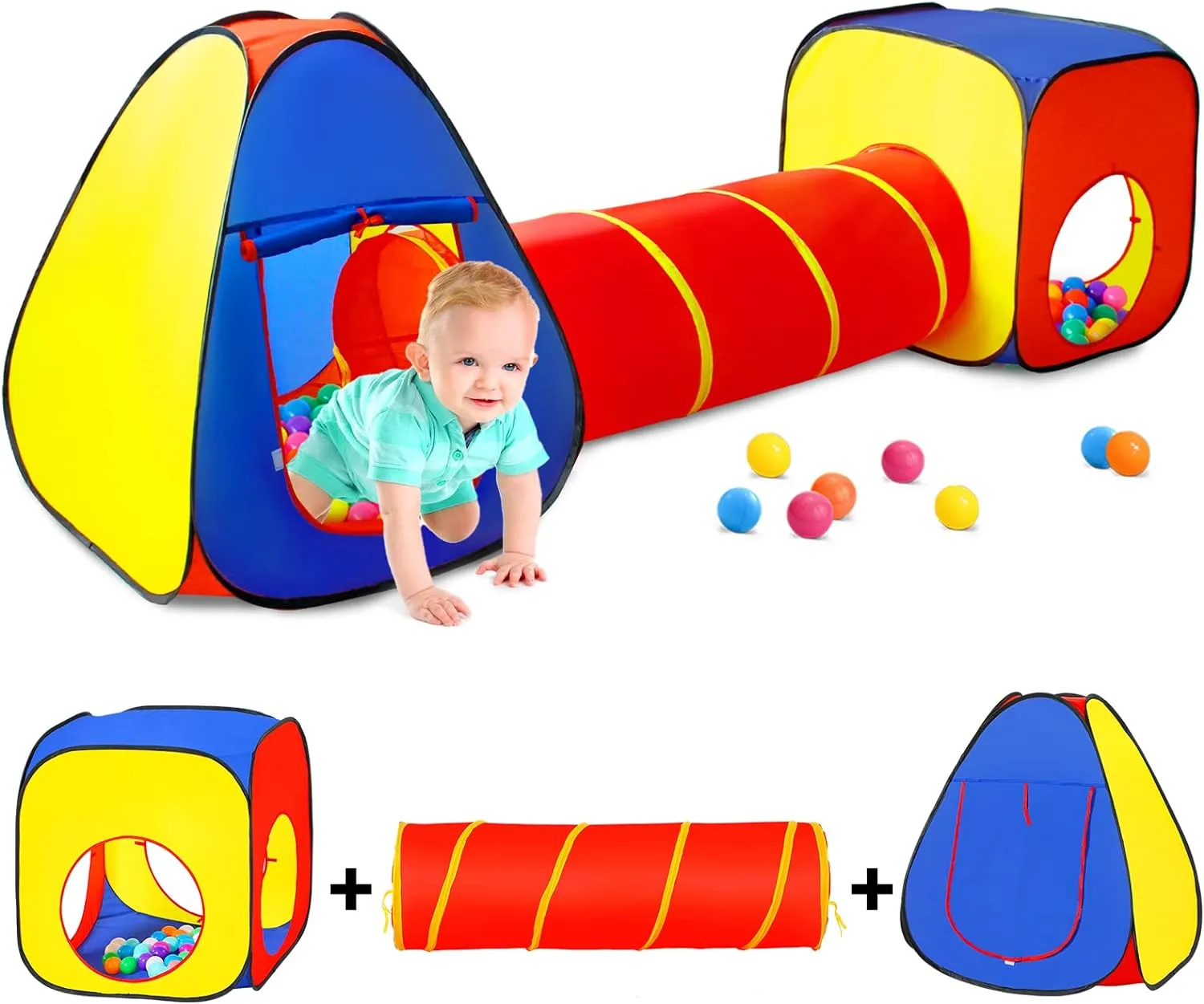 Kids 3 Part Play Tent with Ball Pit | Play Tunnel & Teepee Tent |  Pop Up Playhouse | Den