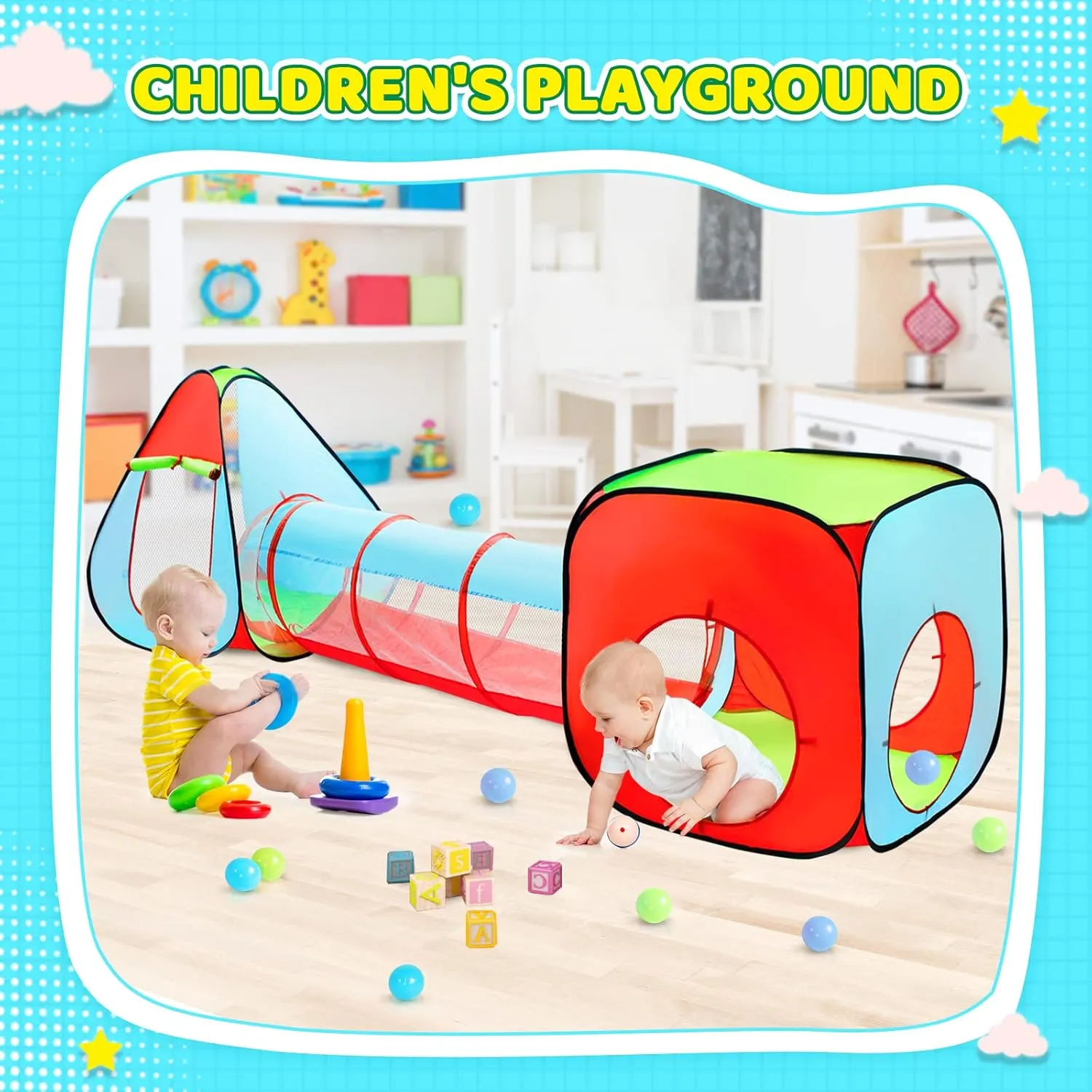 Kids 3 Part Play Tent with Ball Pit | Play Tunnel & Teepee Tent |  Pop Up Playhouse | Den