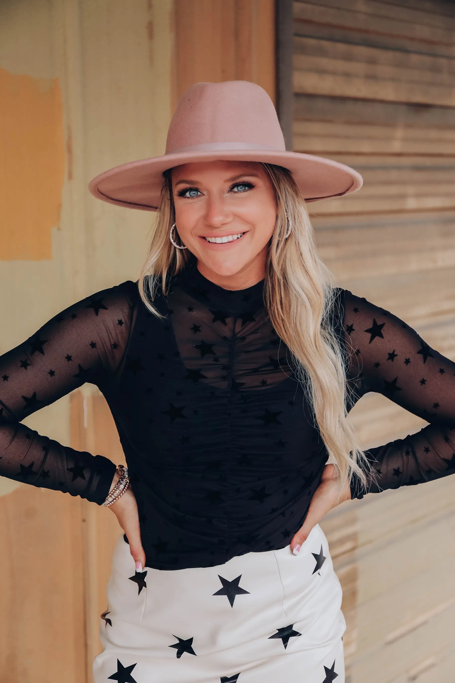 Kiss the Stars Ruched Mesh Top - Black