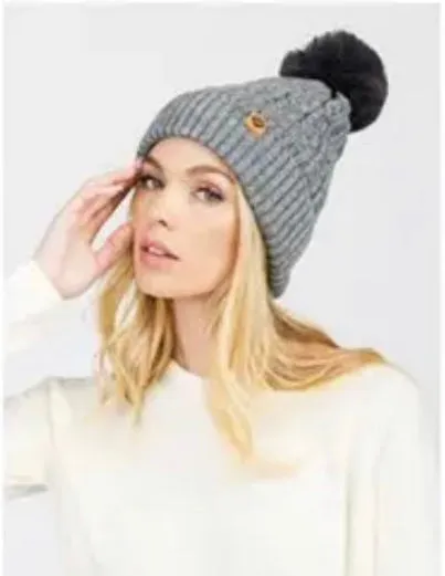 Knitted Fleece Lined Pom Pom Beanies