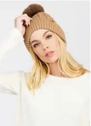 Knitted Fleece Lined Pom Pom Beanies