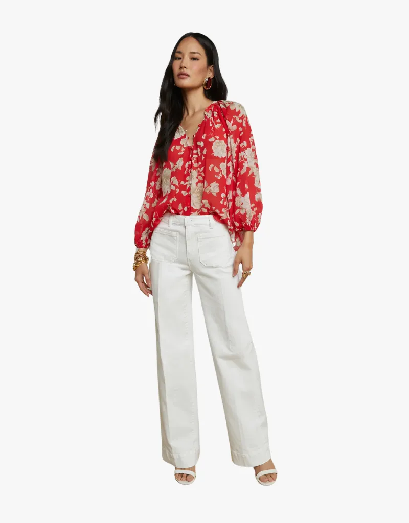 L'agence Teagan Blouse in Red & Ivory Ikebana