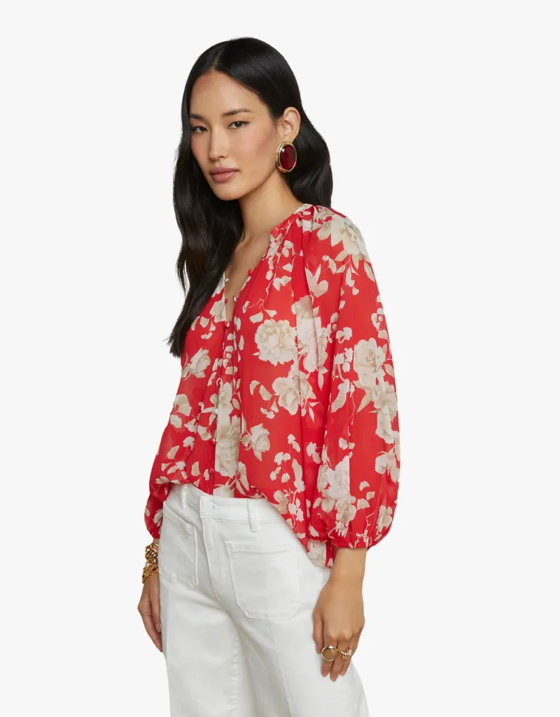 L'agence Teagan Blouse in Red & Ivory Ikebana