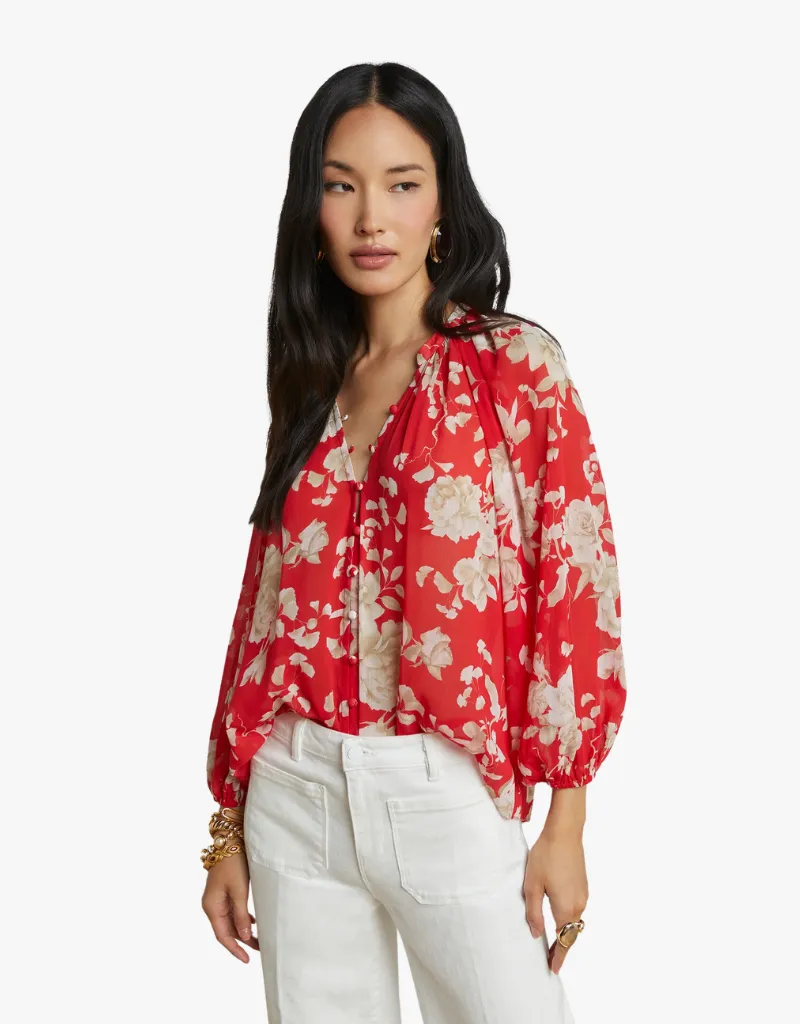 L'agence Teagan Blouse in Red & Ivory Ikebana