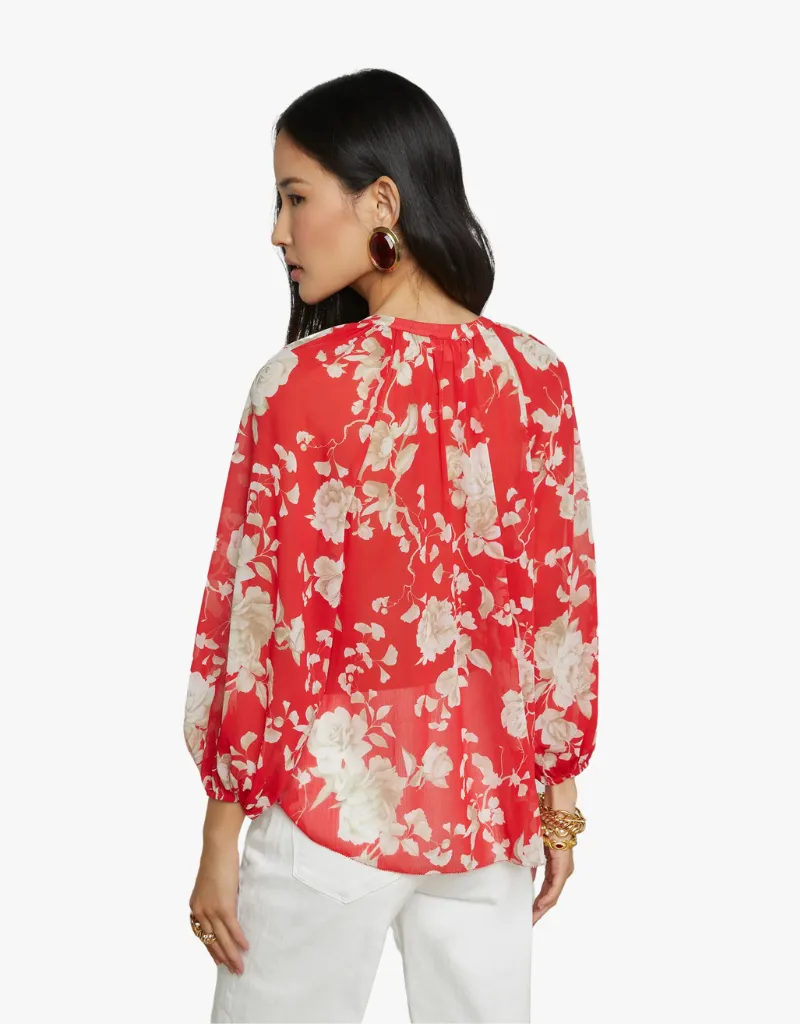 L'agence Teagan Blouse in Red & Ivory Ikebana