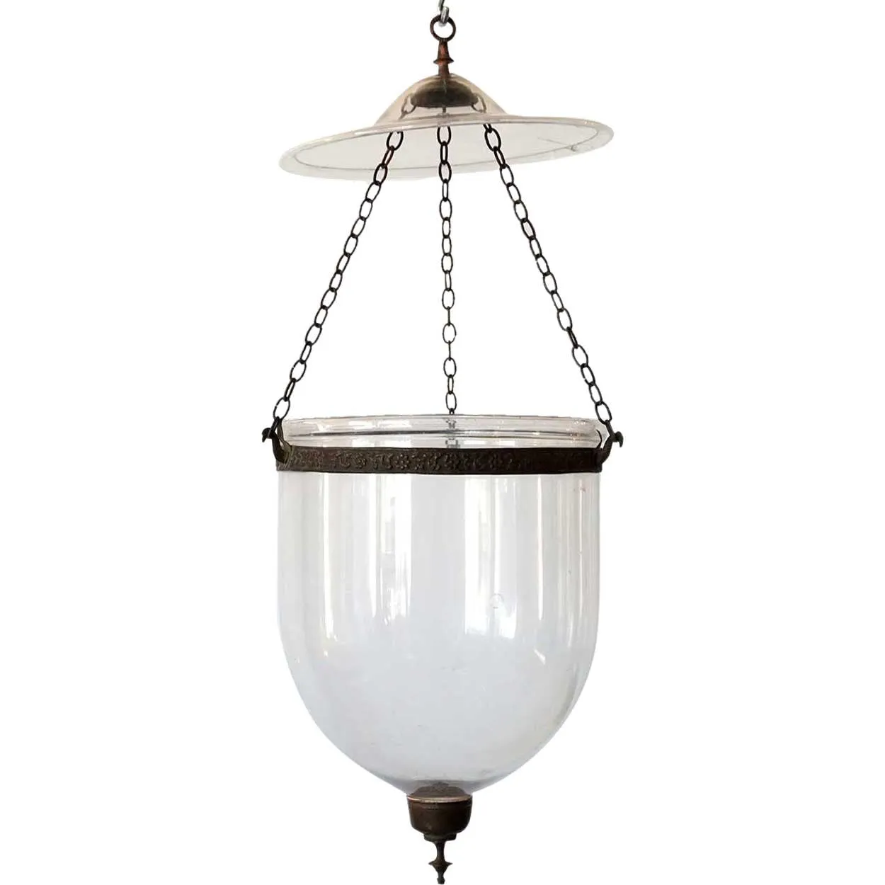 Large English Regency Style Glass Pendant Hall Lantern