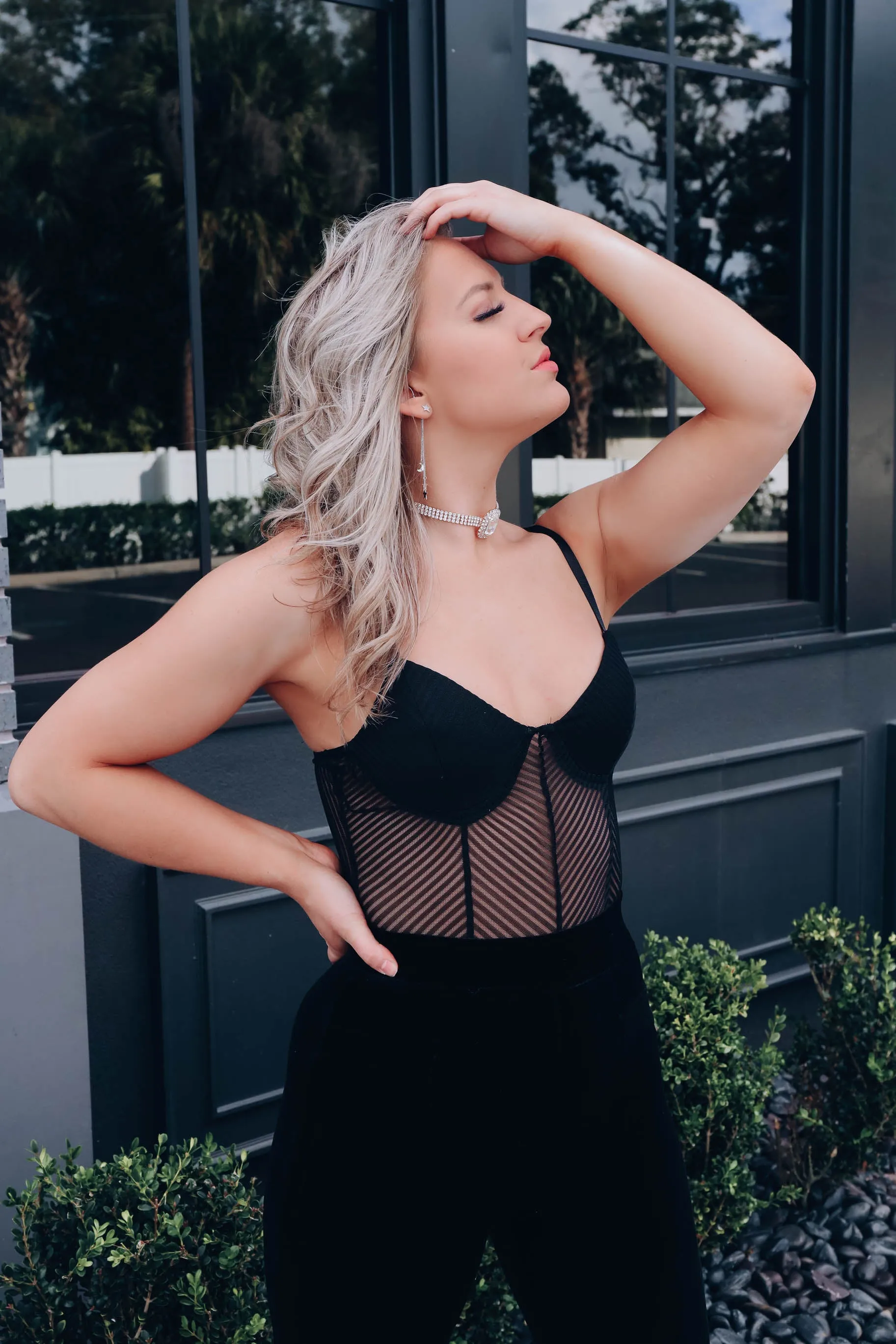 Life of the Party Bustier Mesh Bodysuit - Black
