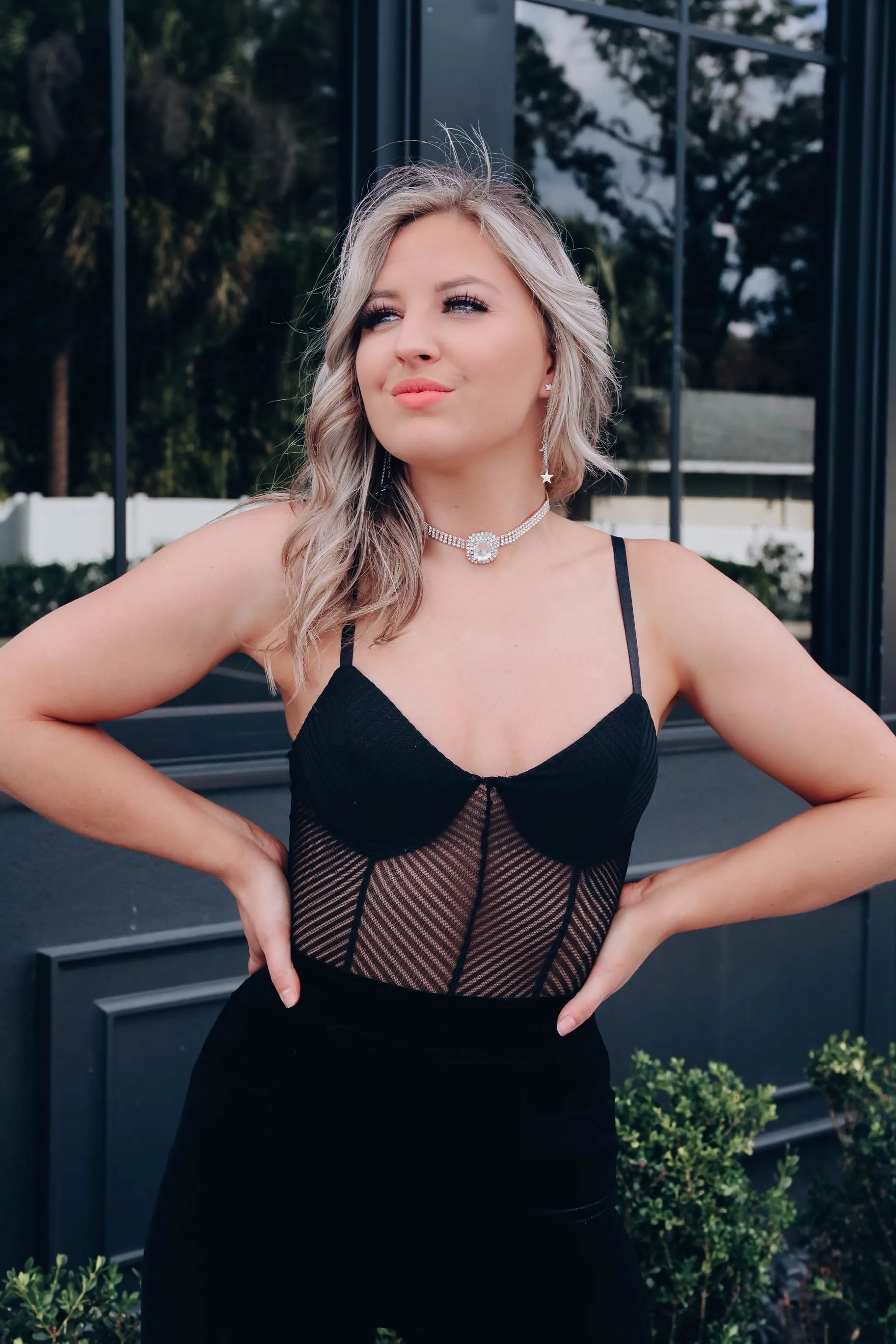 Life of the Party Bustier Mesh Bodysuit - Black