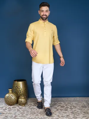 Light Yellow Casual Short Kurta In Silk