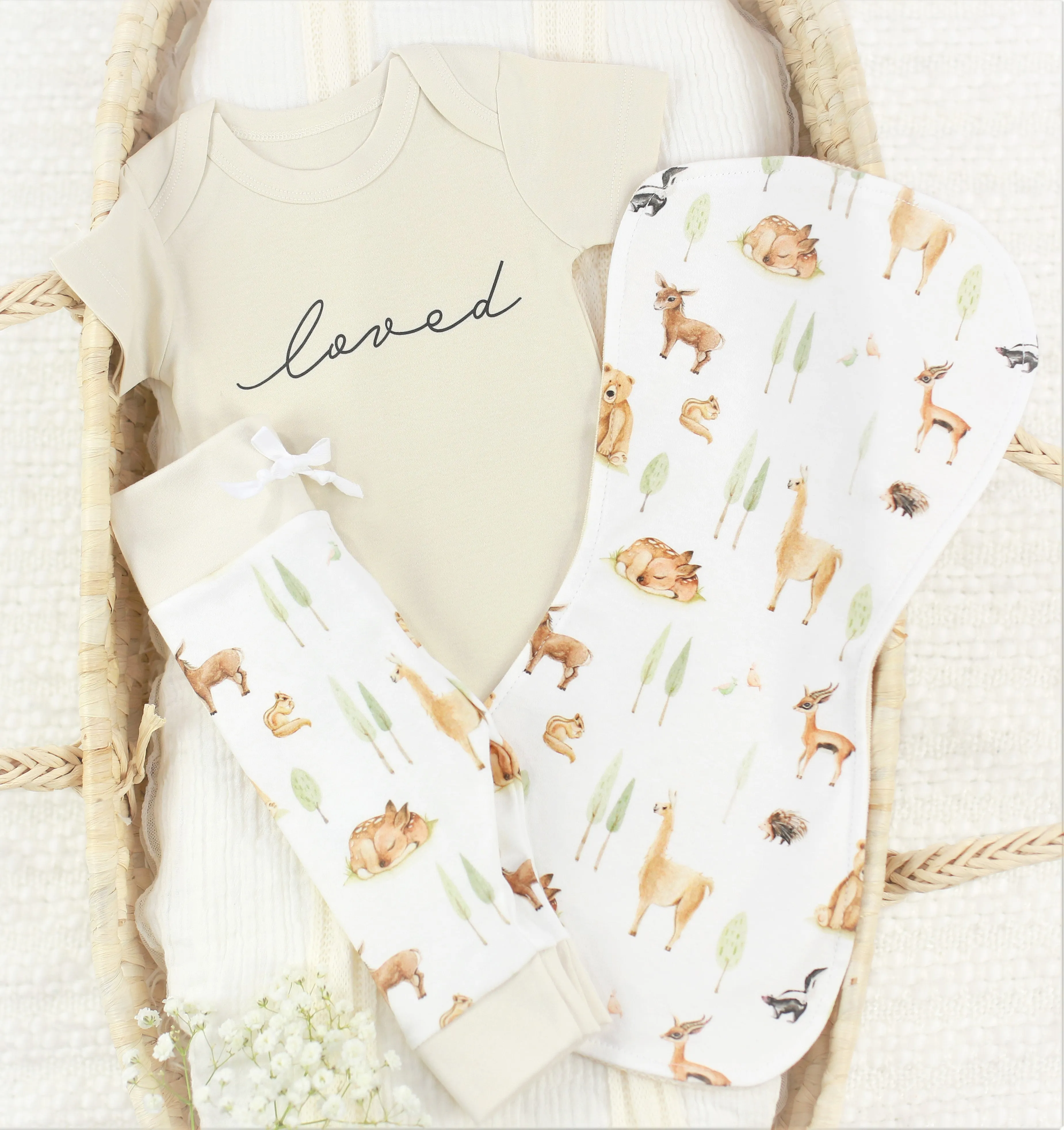 Llama & Friends | Organic Baby Gift Basket 9pcs | Gender Neutral
