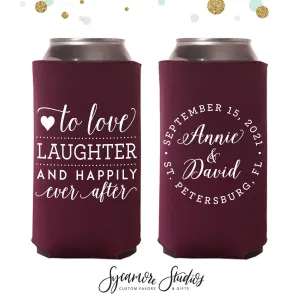 Love Laughter Happily - Slim 12oz Wedding Can Cooler #89S