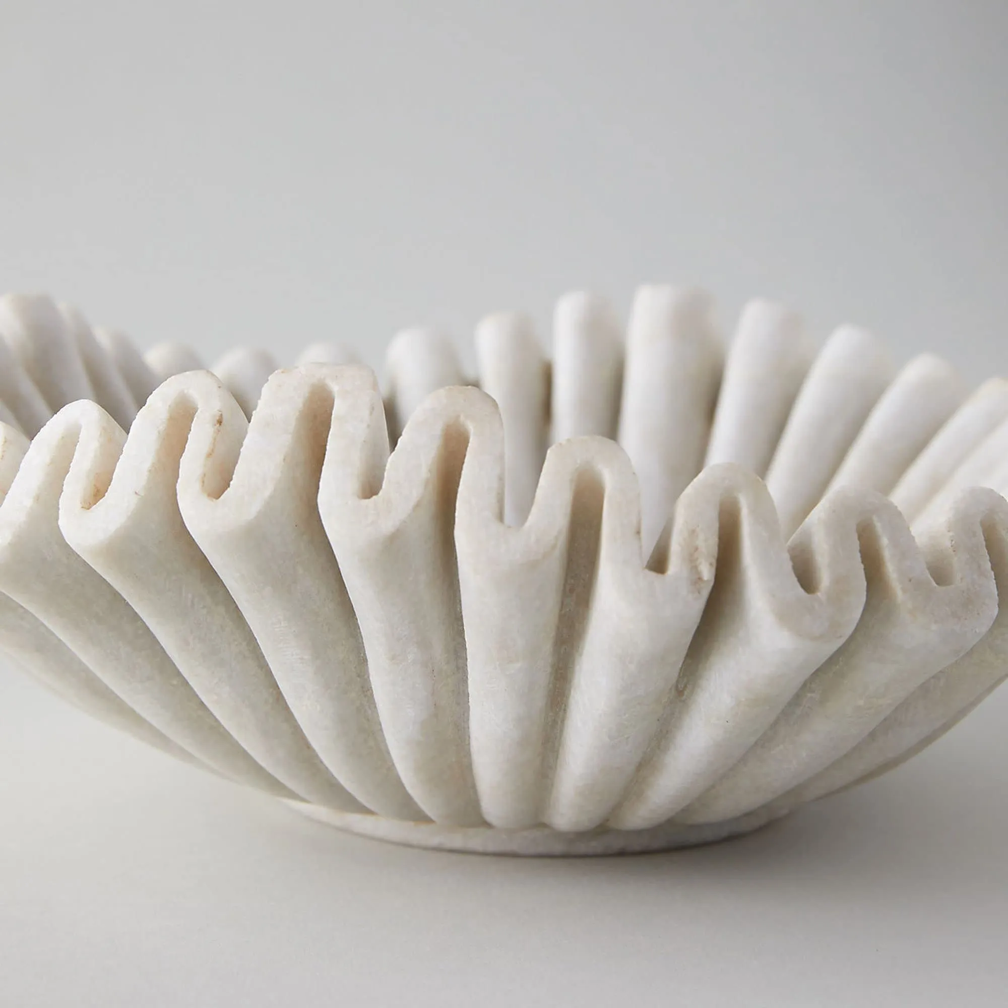 Marble Ruffled White Stone Bowl