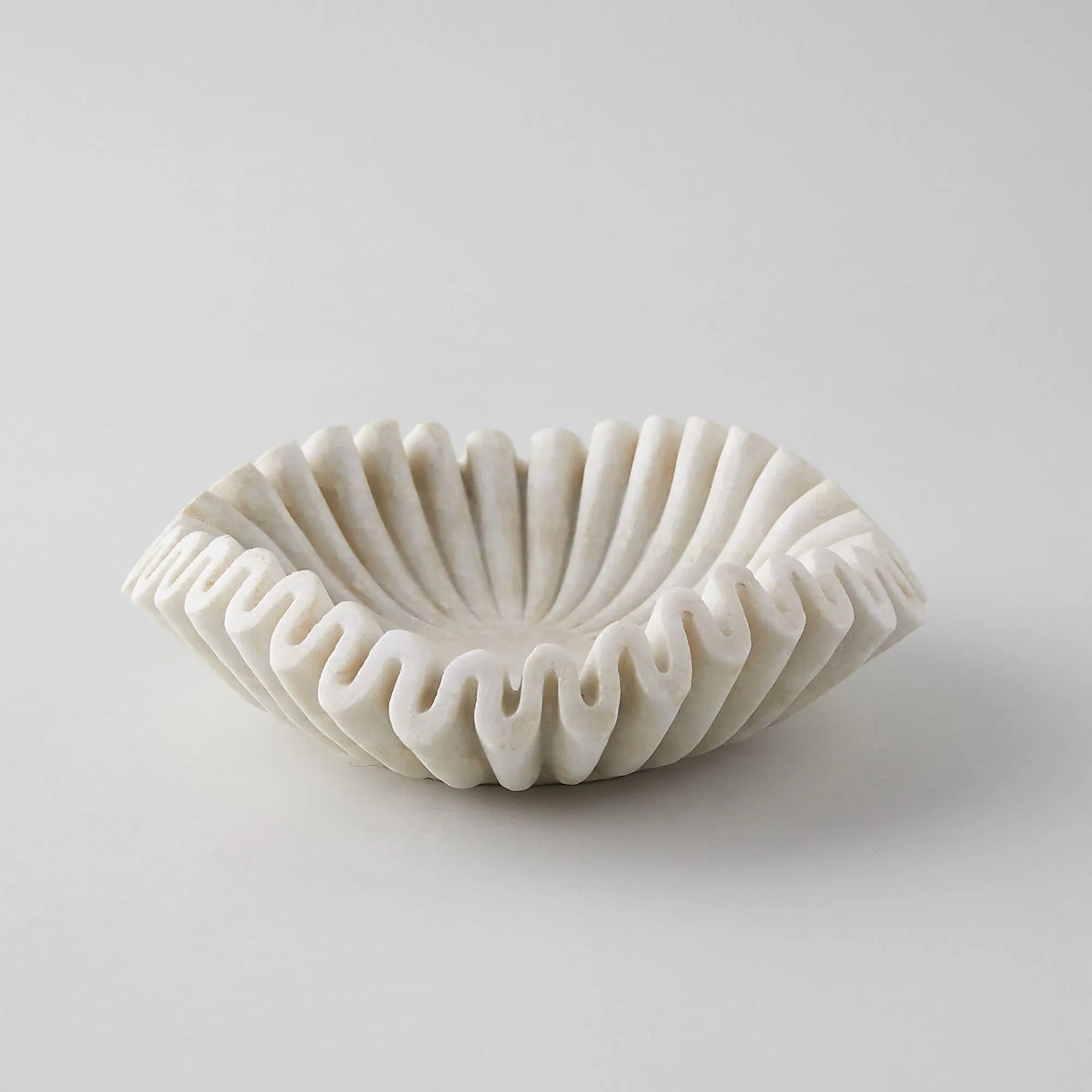 Marble Ruffled White Stone Bowl