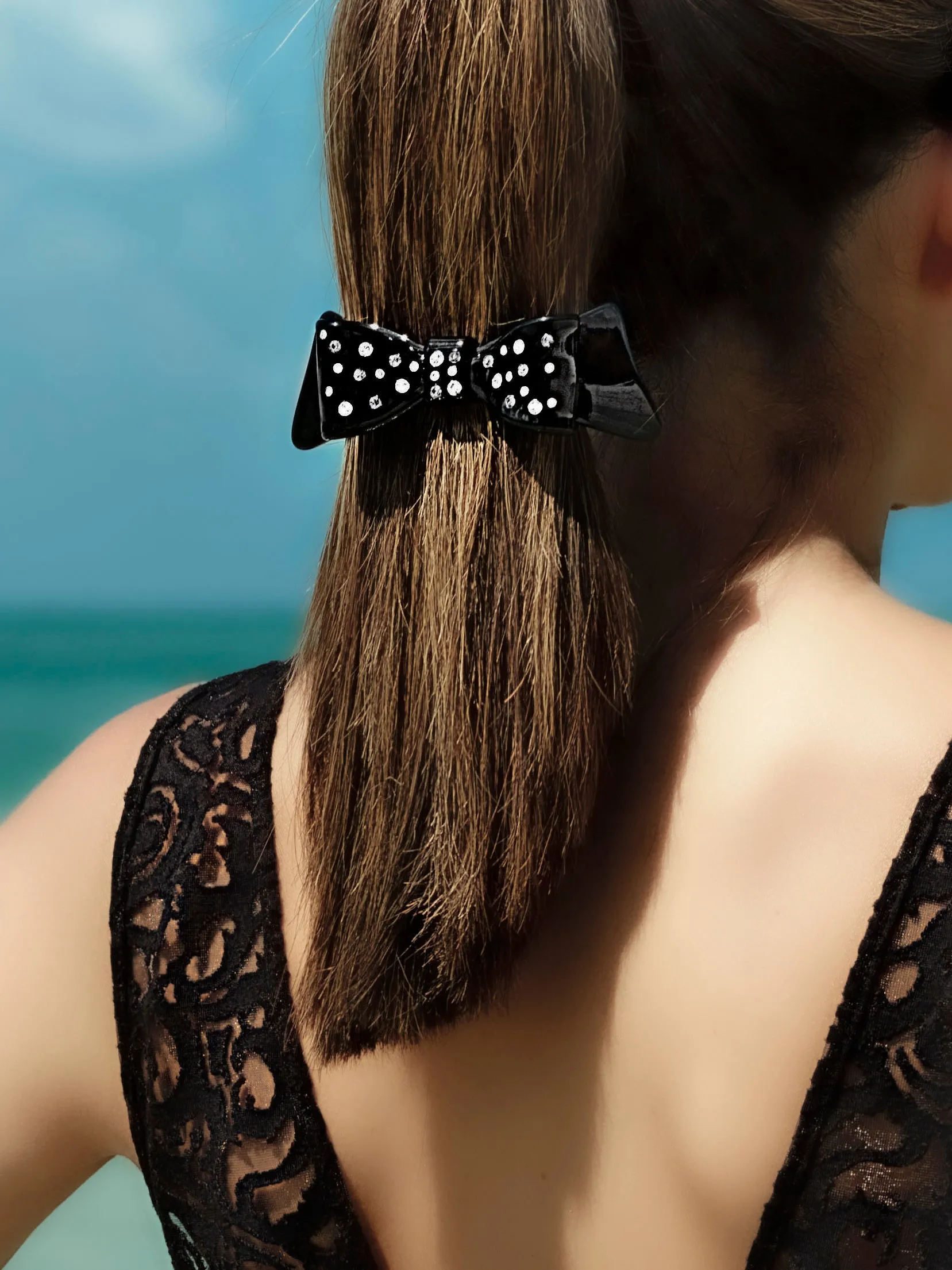 Marielle Crystal Large Black Bow Hair Clip