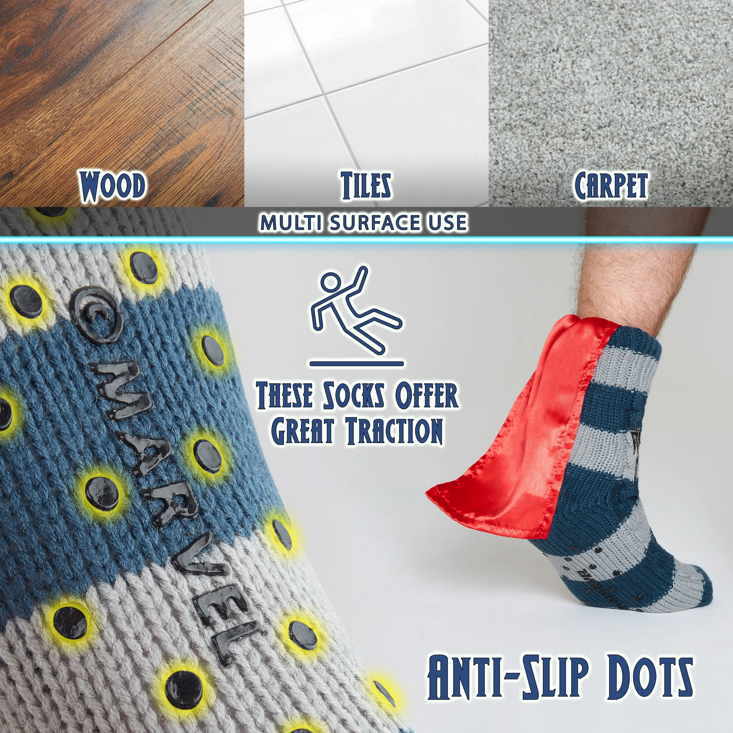 Marvel Fluffy Socks, Mens Slipper Socks, Thor Warm Knitted Socks With Cape