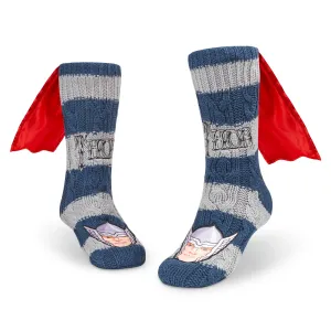 Marvel Fluffy Socks, Mens Slipper Socks, Thor Warm Knitted Socks With Cape