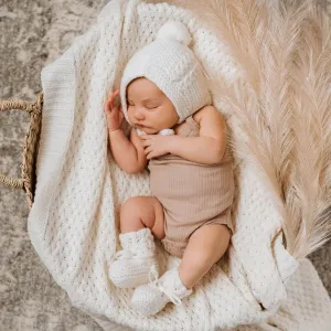 Merino Wool Bonnet & Bootie Set - Ivory